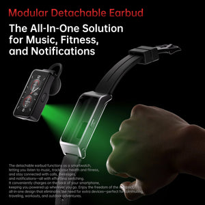 Oukitel WP300 modular detachable earbud smartwatch featuring an all-in-one design for music, fitness tracking, calls, and notifications, offering convenience and seamless connectivity for active lifestyles.