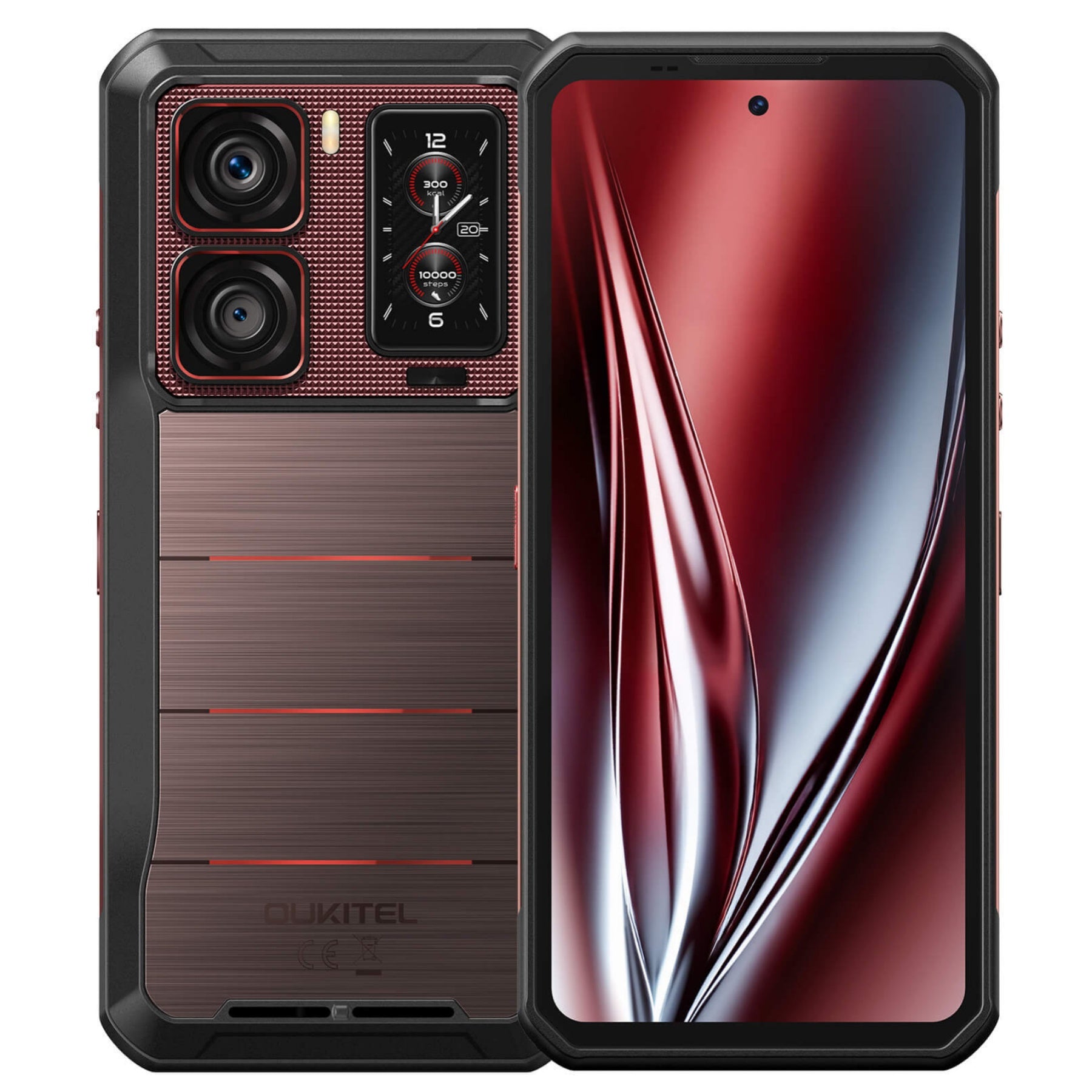 Oukitel WP300 red 5G rugged smartphone with 6.8-inch screen, 16000mAh big battery, 108MP main camera, Android 15, 12GB RAM and 512GB storage with NFC