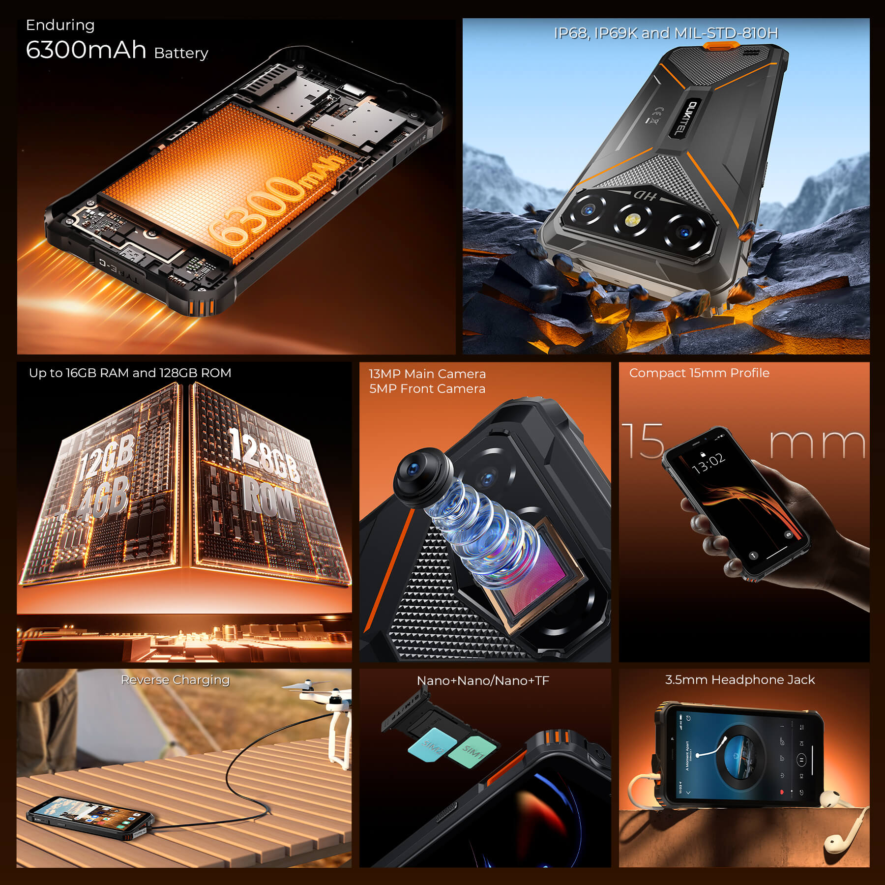 Oukitel G3 Rugged Phone 6'' HD+ Display 6300mAh Big Battery 13MP