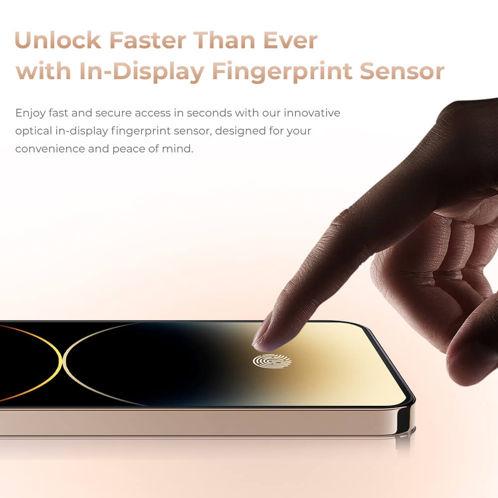 Oukitel P1 Pro smartphone with advanced optical in-display fingerprint sensor for fast and secure unlocking, offering convenience and peace of mind.