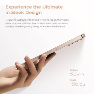 Oukitel P1 Pro smartphone with ultra-slim 8.2mm body and lightweight 186.8g design, offering a sleek and comfortable grip for daily use and gaming.
