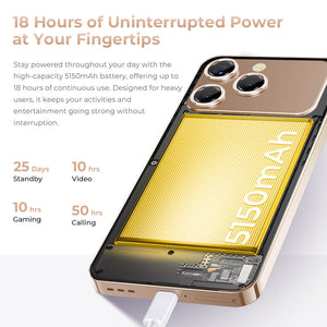 Oukitel smartphone with 5150mAh battery offering 18 hours use, 25 days standby, 10 hours gaming and video, 50 hours calling
