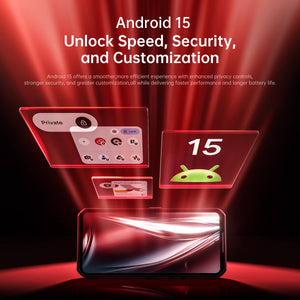 Oukitel WP300 rugged phone running Android 15 with enhanced speed, security, privacy controls, and customization features.