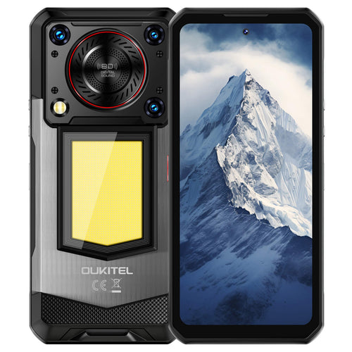 Oukitel WP56 5G rugged phone with 6.8-inch FHD+ display, 16000mAh big battery, 108MP camera, Android 15, 12GB RAM, 512GB storage, and NFC in black color